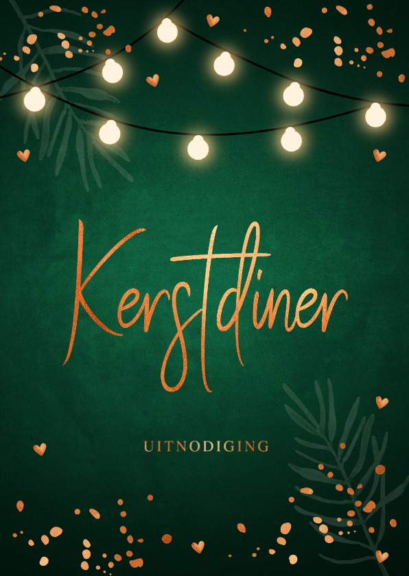 Kerstdiner uitnodiging donkergroen koper - Kerstkaarten Kerstkaarten - Kerstdiner uitnodiging donkergroen koper