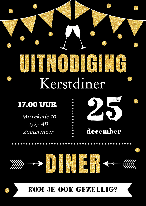 Kerstdiner uitnodiging typografie slinger goud - Kerstkaarten Kerstkaarten - Kerstdiner uitnodiging typografie slinger goud