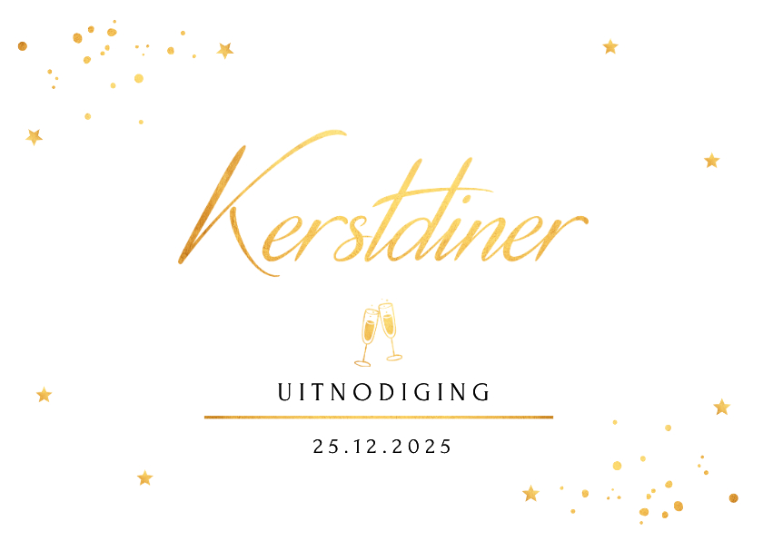 Kerstkaarten - Kerstdiner uitnodiging wit confetti goudlook