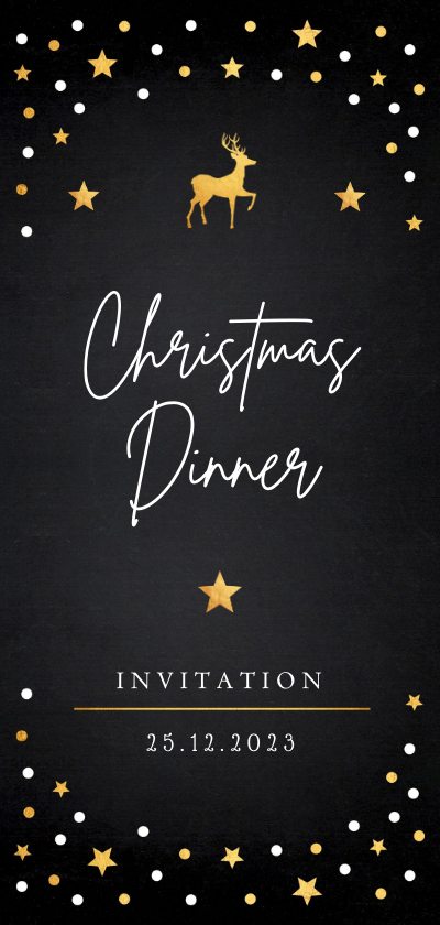 Kerstdiner uitnodiging zwart confetti goudlook - Kerstkaarten Kerstkaarten - Kerstdiner uitnodiging zwart confetti goudlook