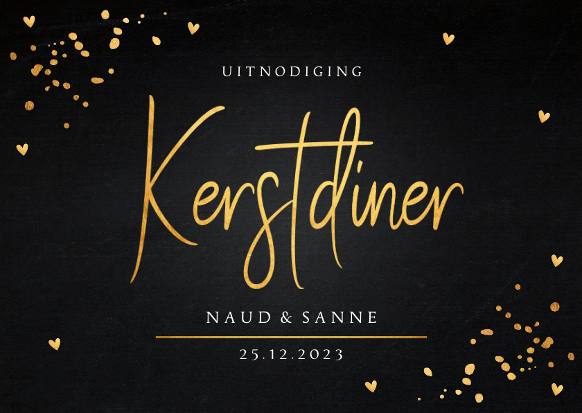 Kerstdiner uitnodiging zwart goudlook confetti - Kerstkaarten Kerstkaarten - Kerstdiner uitnodiging zwart goudlook confetti