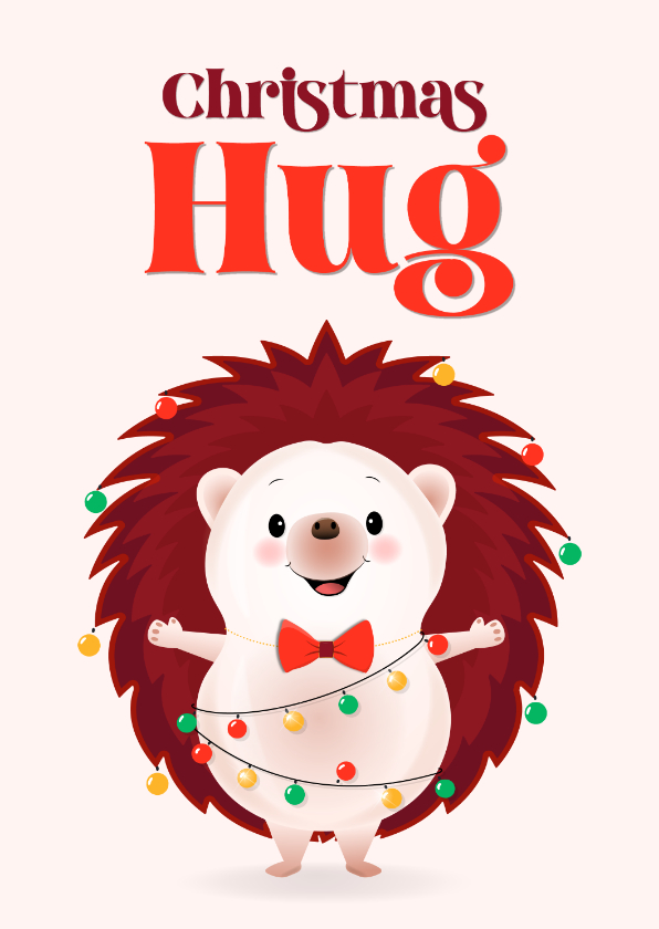 Kerstkaarten - Kerstegel met lampjes geeft een knuffel grappige kerstkaart