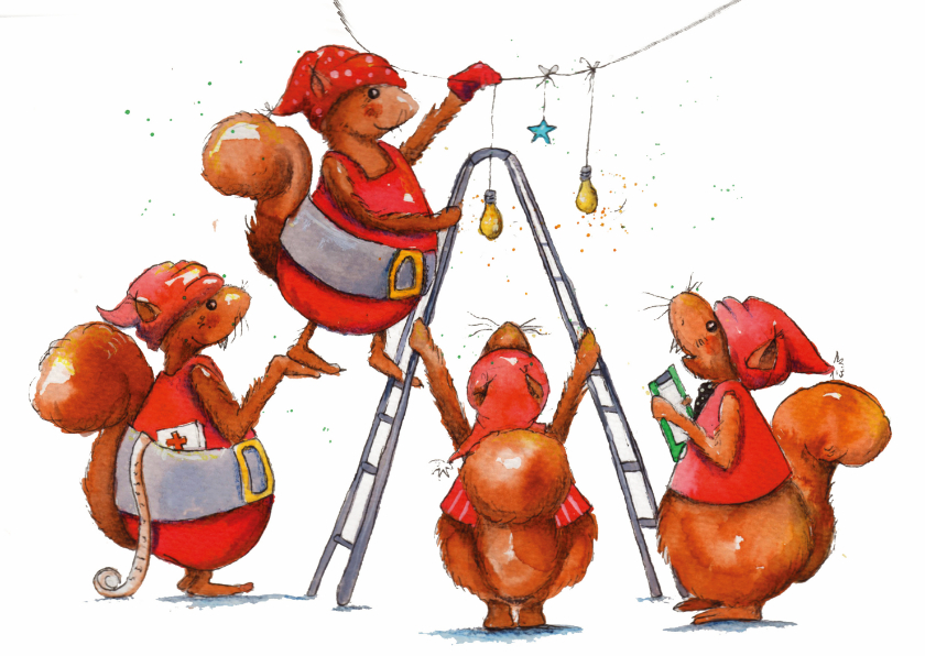 Kerstige eekhoorngroetjes van ons - Kerstkaarten Kerstkaarten - Kerstige eekhoorngroetjes van ons