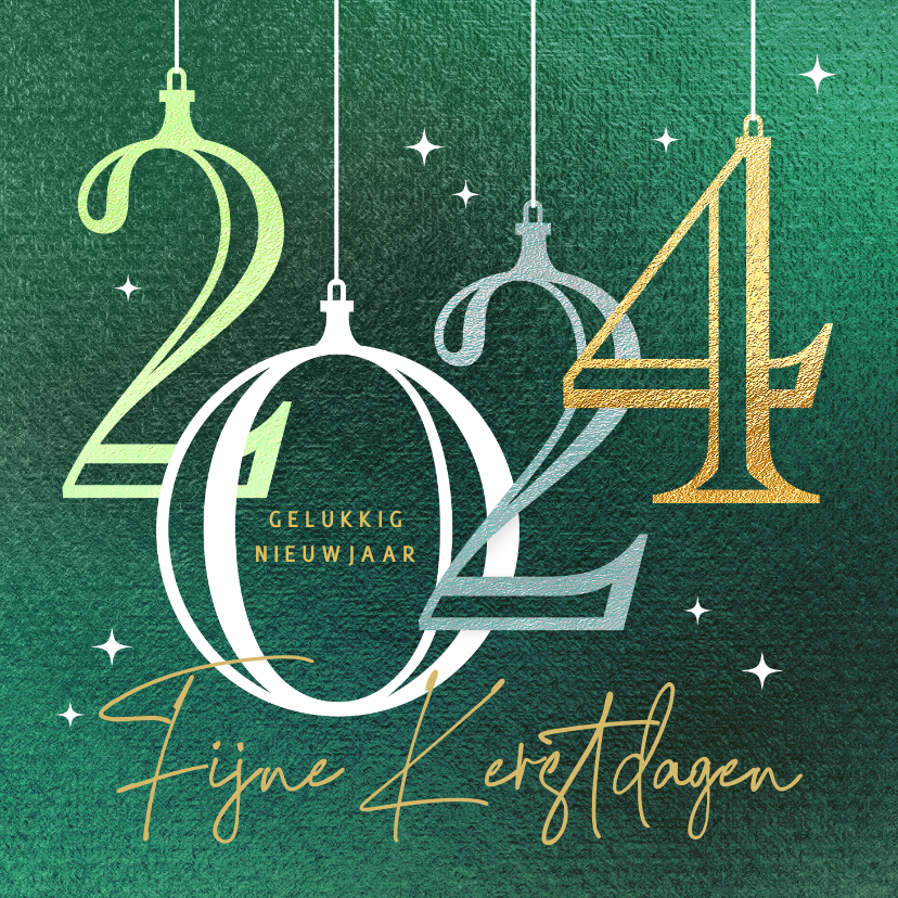 Kerstkaart 2024 kerstballen groene achtergrond | Kaartje2go
