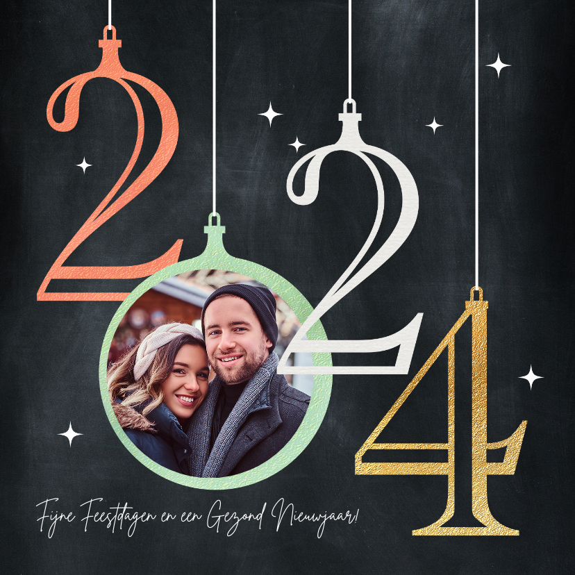 Kerstkaart 2024 kerstballen met foto | Kaartje2go