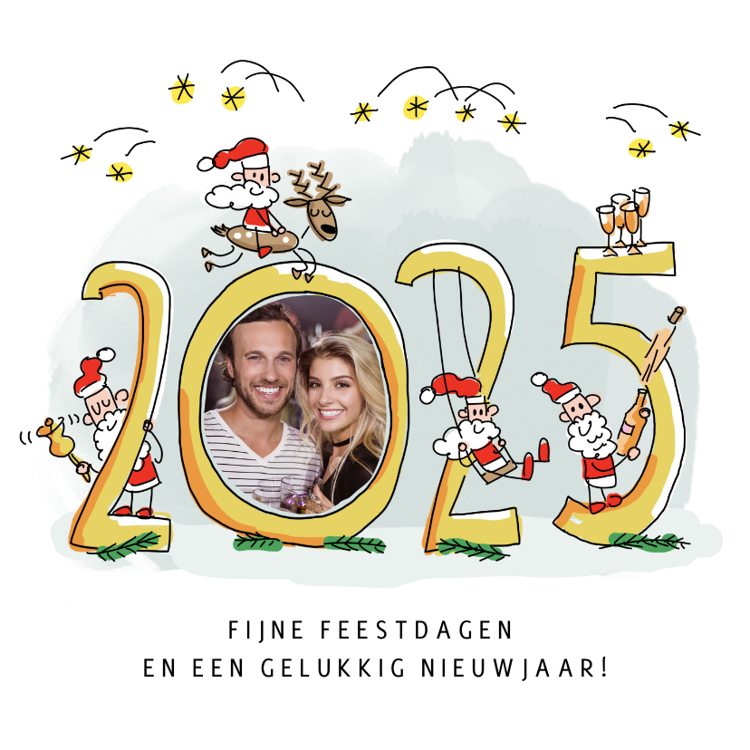 Kerstkaart 2025 foto en met kerstmannen Kaartje2go