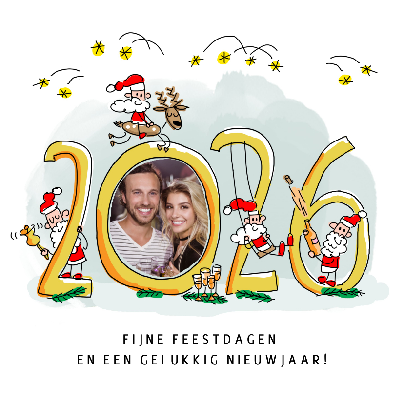 Kerstkaarten - Kerstkaart 2026 foto en met kerstmannen