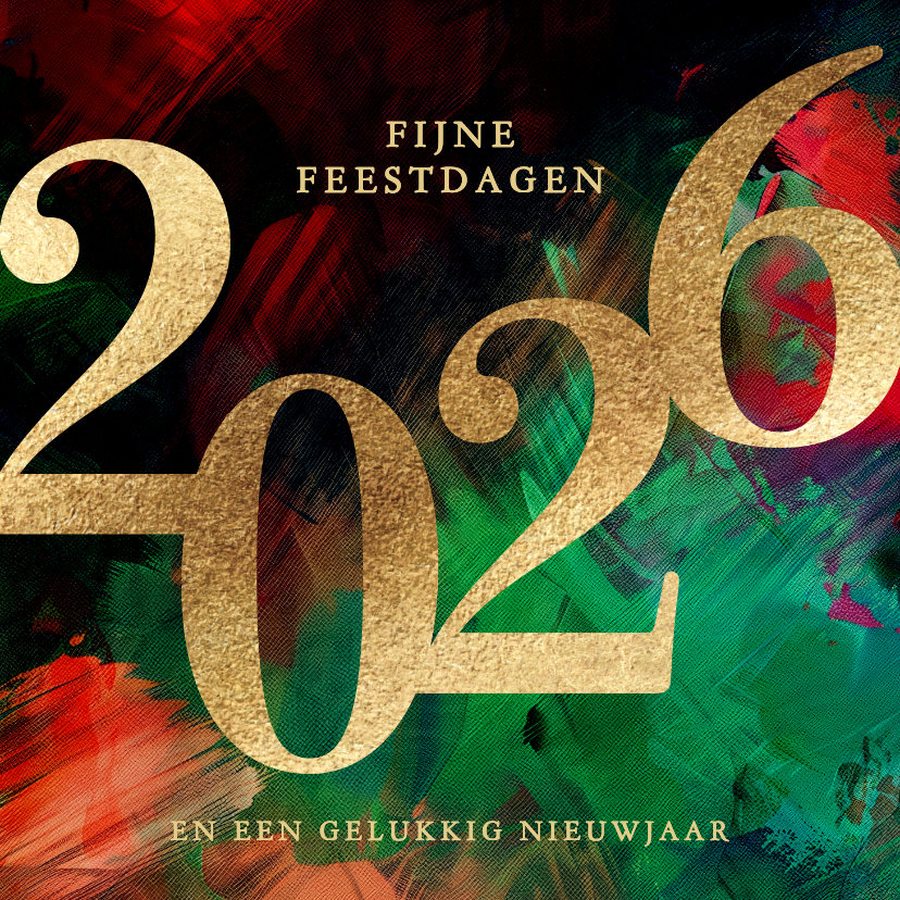 Kerstkaart 2026 groen rood verf - Kerstkaarten Kerstkaarten - Kerstkaart 2026 groen rood verf