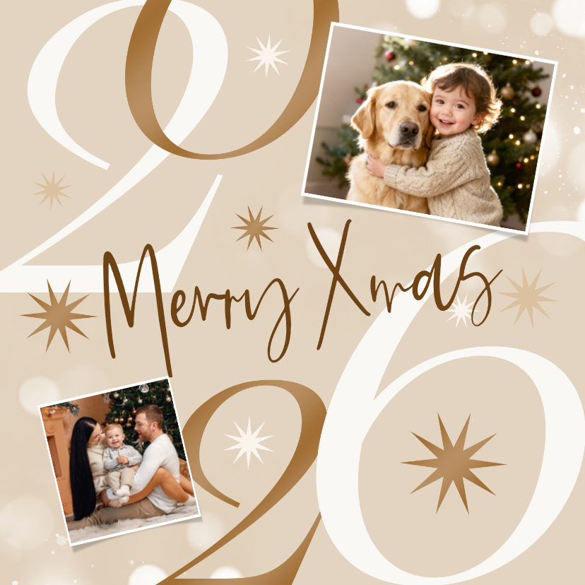 Kerstkaarten - Kerstkaart 2026 modern sprankelend sterren foto champagne