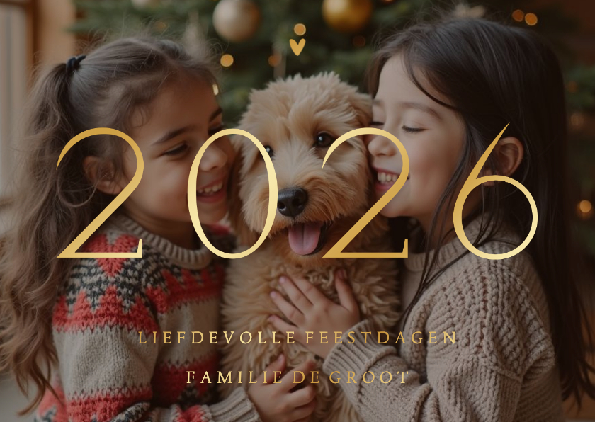 Kerstkaart 2026 transparante foto met goudfolie - Kerstkaarten Kerstkaarten - Kerstkaart 2026 transparante foto met goudfolie