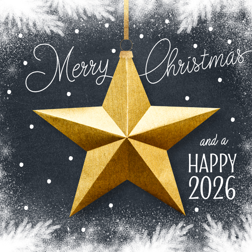 Kerstkaarten - Kerstkaart 2026 trendy ster goud zwart 
