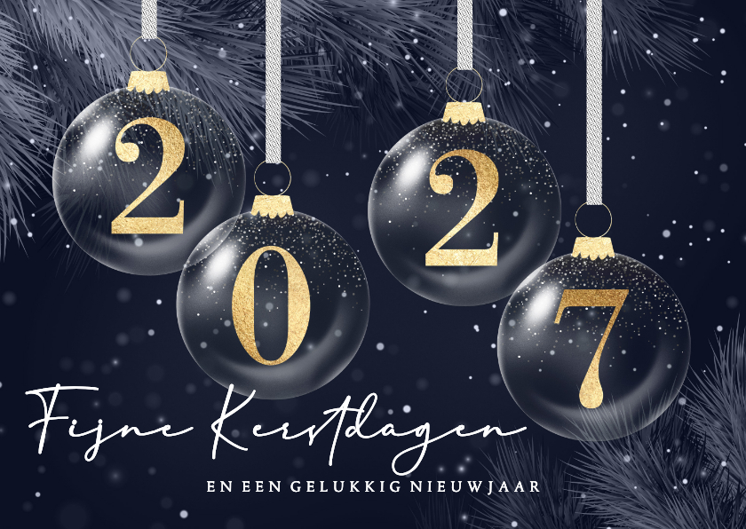 Kerstkaarten - Kerstkaart 2027 blauwe dennentakken