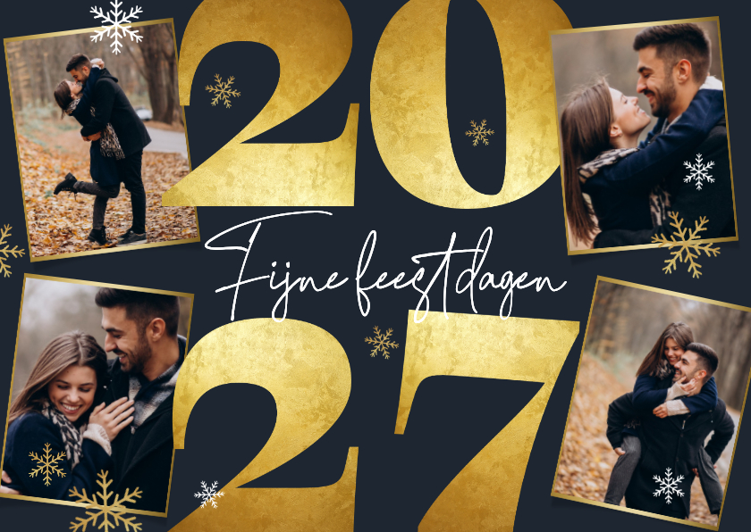 Kerstkaarten - Kerstkaart 2027 goud sneeuwvlokken foto's