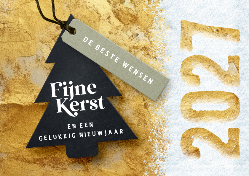 Kerstkaart 2027 in goud met kerstboom label - Kerstkaarten Kerstkaarten - Kerstkaart 2027 in goud met kerstboom label