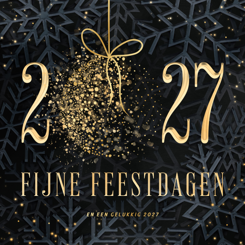 Kerstkaart 2027 met sprankelende kerstbal en sneeuw - Kerstkaarten Kerstkaarten - Kerstkaart 2027 met sprankelende kerstbal en sneeuw