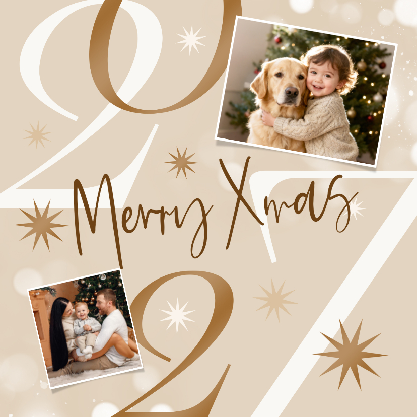 Kerstkaart 2027 modern sprankelend sterren foto champagne - Kerstkaarten Kerstkaarten - Kerstkaart 2027 modern sprankelend sterren foto champagne