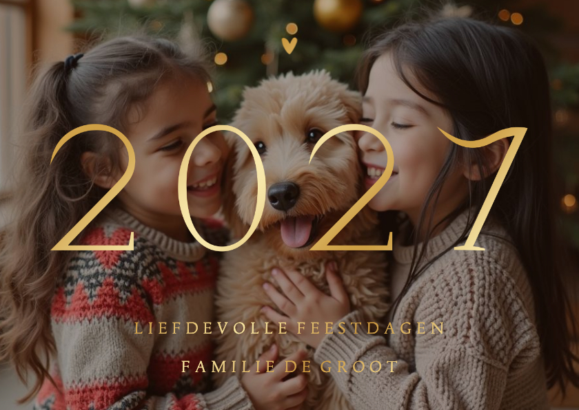 Kerstkaart 2027 transparante foto met goudfolie - Kerstkaarten Kerstkaarten - Kerstkaart 2027 transparante foto met goudfolie