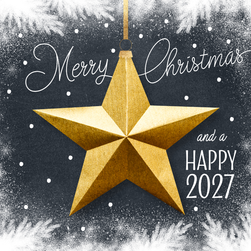 Kerstkaarten - Kerstkaart 2027 trendy ster goud zwart 