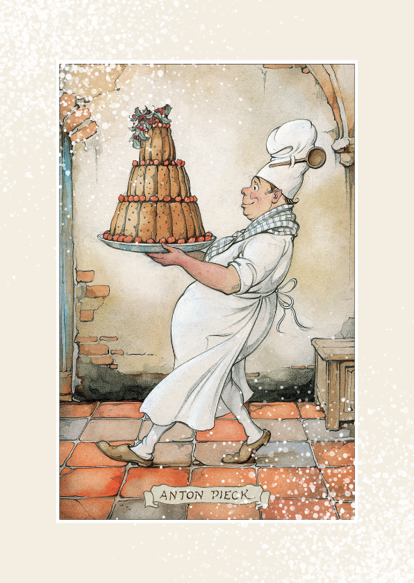 Kerstkaart - Anton Pieck illustratie bakker met taart - Kerstkaarten Kerstkaarten - Kerstkaart - Anton Pieck illustratie bakker met taart