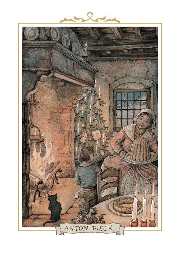 Kerstkaart - Anton Pieck illustratie kerst bij de open haard - Kerstkaarten Kerstkaarten - Kerstkaart - Anton Pieck illustratie kerst bij de open haard