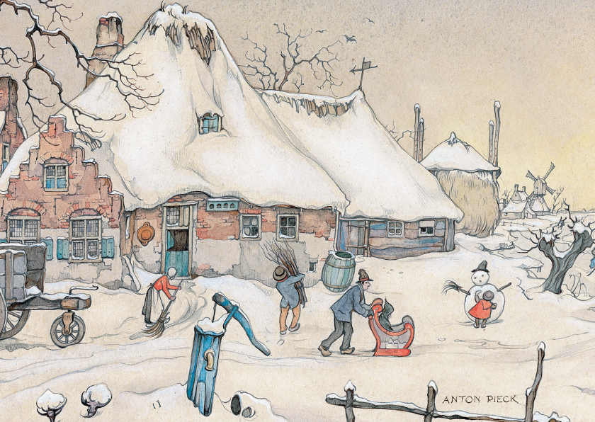 Kerstkaart - Anton Pieck illustratie sneeuwlandschap - Kerstkaarten Kerstkaarten - Kerstkaart - Anton Pieck illustratie sneeuwlandschap