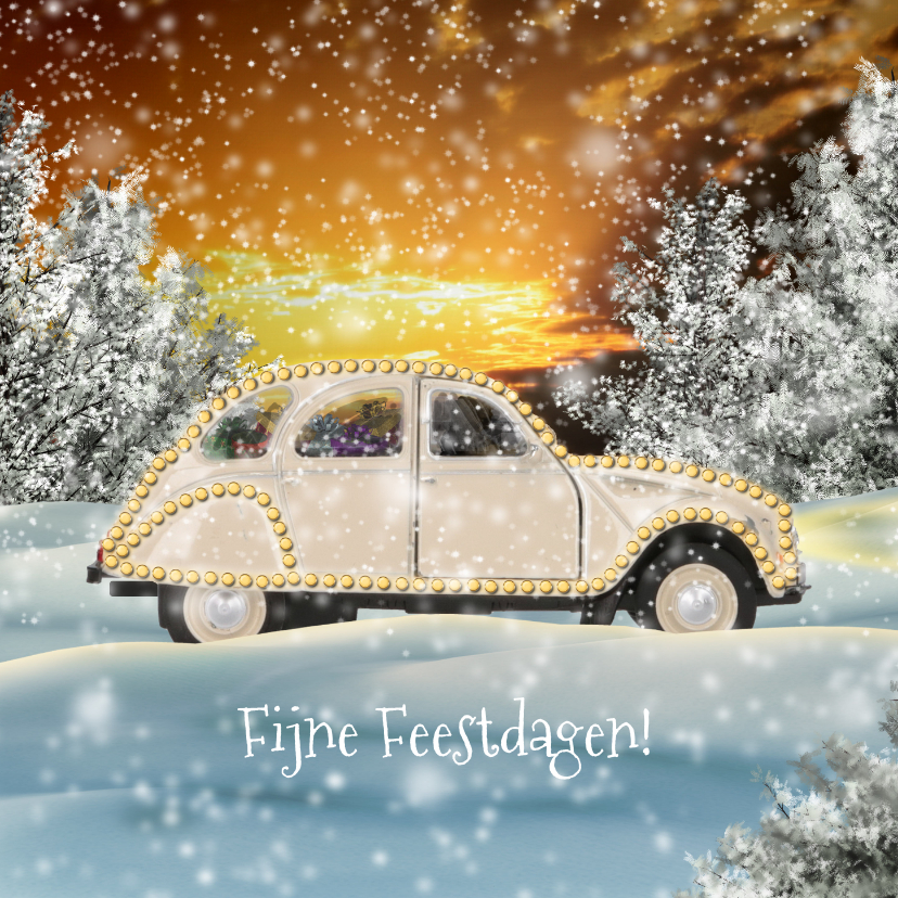 Kerstkaarten - Kerstkaart auto in winters landschap A