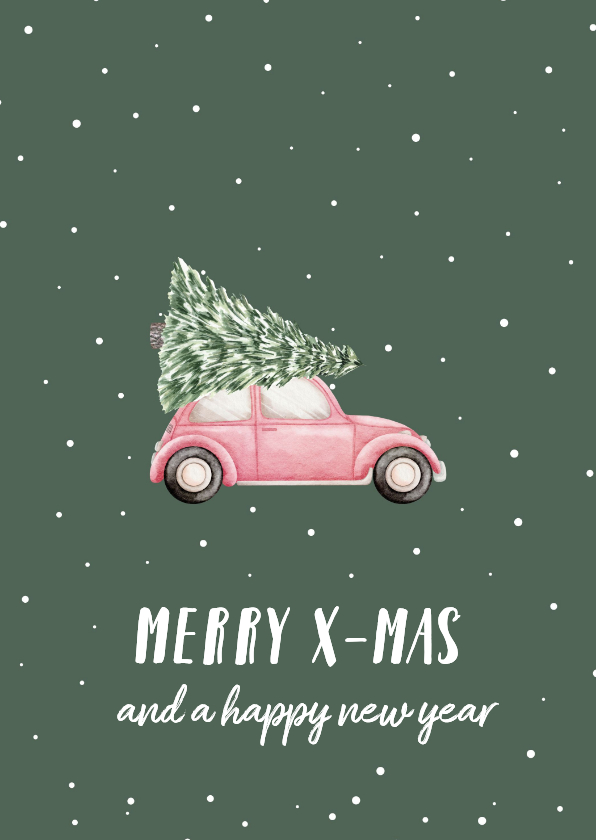 Kerstkaart auto met kerstboom op dak Vrienden GHZ - Kerstkaarten Kerstkaarten - Kerstkaart auto met kerstboom op dak Vrienden GHZ