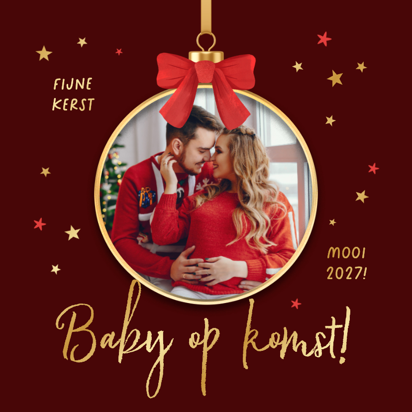 Kerstkaart baby op komst merry christmas kerstbal strikje - Kerstkaarten Kerstkaarten - Kerstkaart baby op komst merry christmas kerstbal strikje