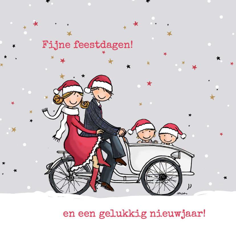 Kerstkaart bakfiets kinderen av - Kerstkaarten Kerstkaarten - Kerstkaart bakfiets kinderen av