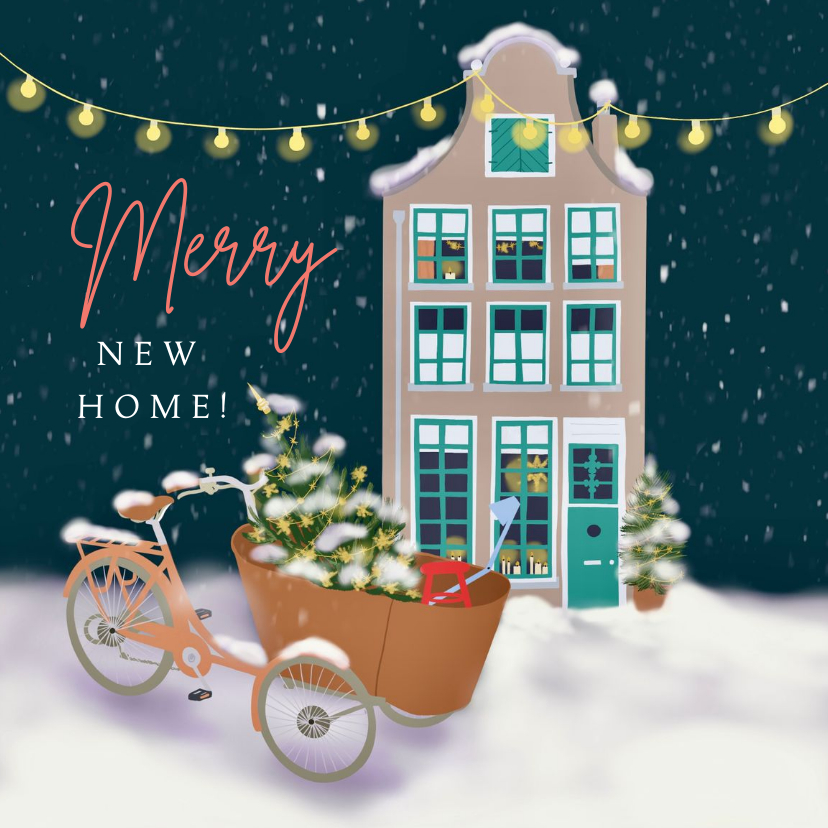 Kerstkaarten - Kerstkaart bakfiets voor huis 