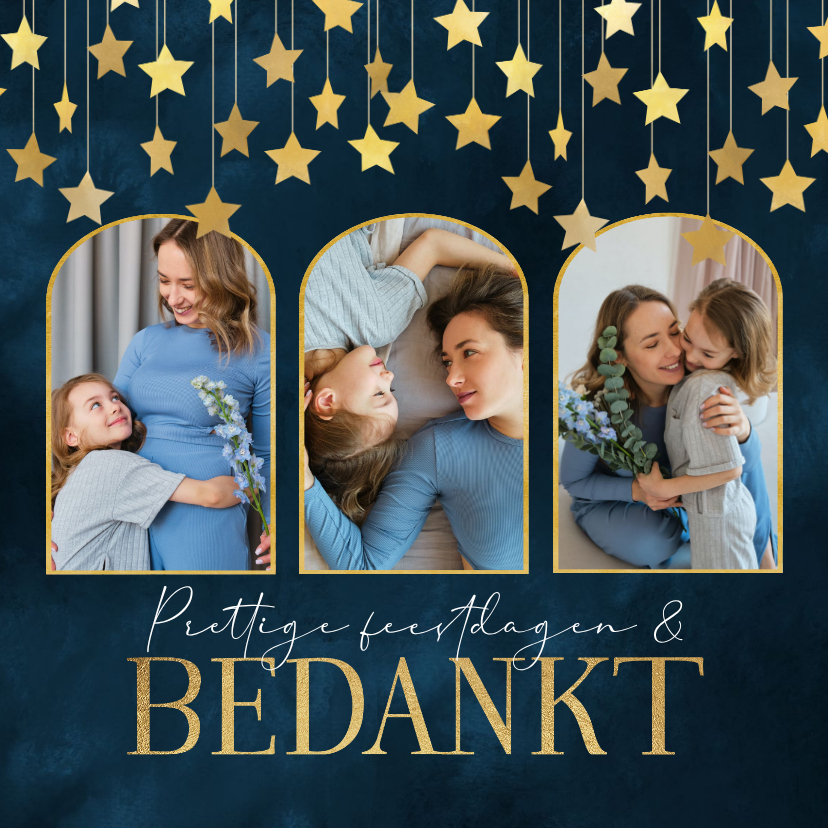 Kerstkaart bedankt fijne feestdagen goud sterren - Kerstkaarten Kerstkaarten - Kerstkaart bedankt fijne feestdagen goud sterren