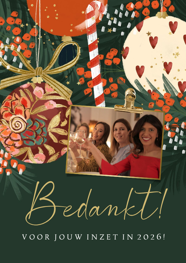 Kerstkaart bedankt kerstballen foto sterren - Kerstkaarten Kerstkaarten - Kerstkaart bedankt kerstballen foto sterren