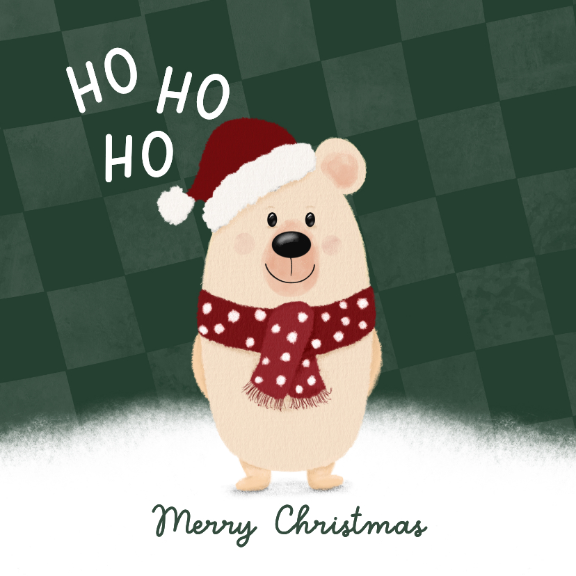 Kerstkaart beer met kerstmuts Ho Ho Ho - Kerstkaarten Kerstkaarten - Kerstkaart beer met kerstmuts Ho Ho Ho