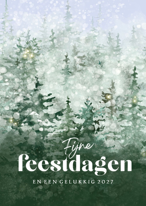 Kerstkaarten - Kerstkaart berg vol dennenbomen 