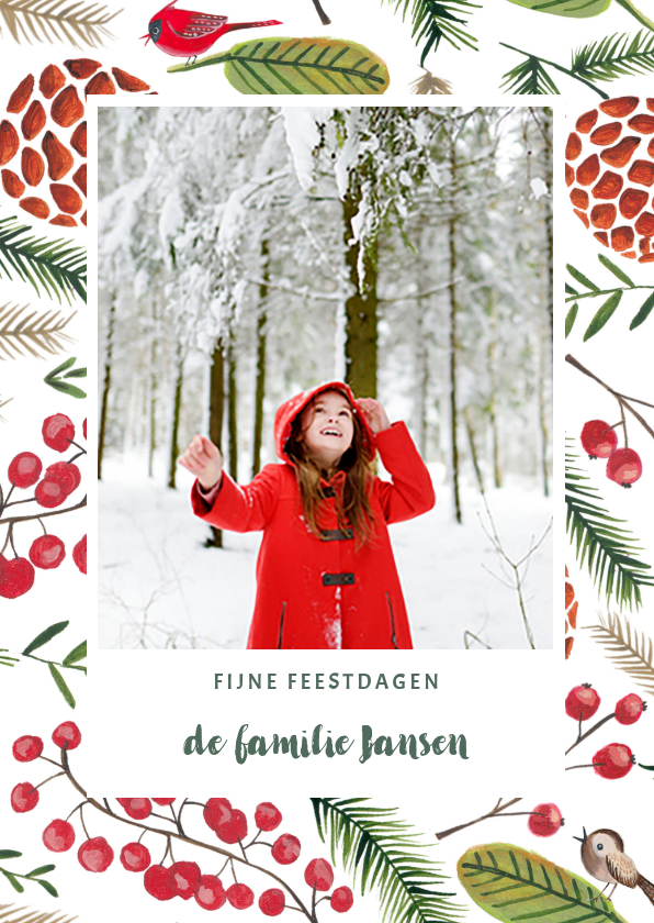 Kerstkaart besjes en dennenappels - Kerstkaarten Kerstkaarten - Kerstkaart besjes en dennenappels