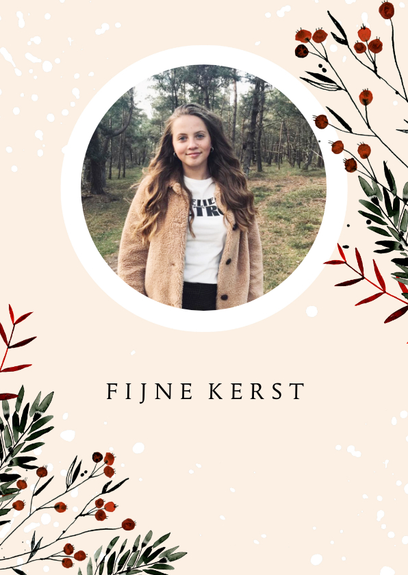 Kerstkaart bessentakjes met foto - Kerstkaarten Kerstkaarten - Kerstkaart bessentakjes met foto