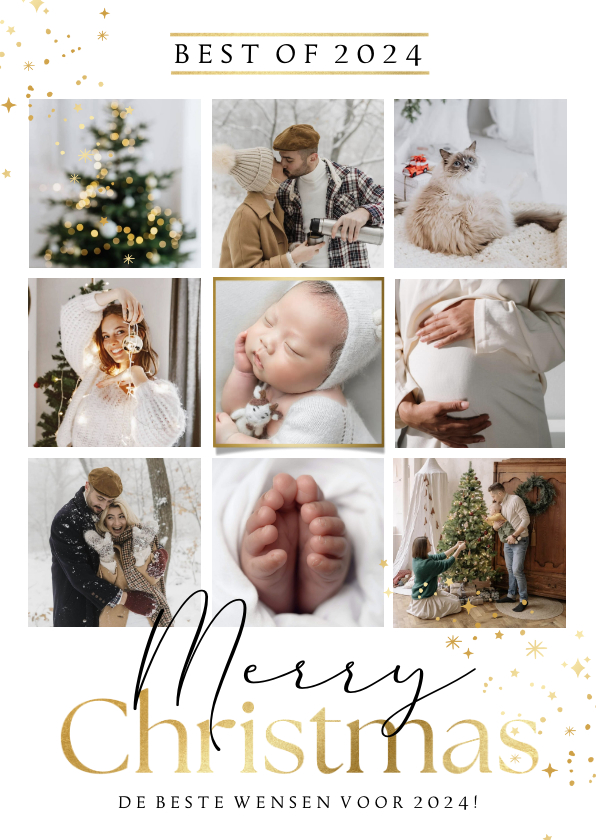 Kerstkaart 'Best of' collagekaart goudlook sterrenstof - Kerstkaarten Kerstkaarten - Kerstkaart 'Best of' collagekaart goudlook sterrenstof