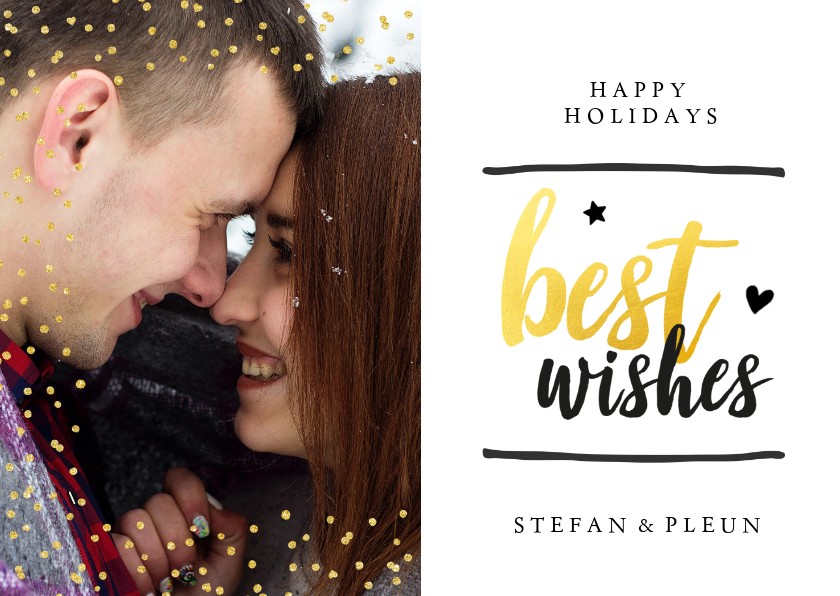 Kerstkaart - best wishes met glitter en gouden letters - Kerstkaarten Kerstkaarten - Kerstkaart - best wishes met glitter en gouden letters