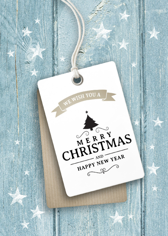 Kerstkaart blauw hout sterren - Kerstkaarten Kerstkaarten - Kerstkaart blauw hout sterren