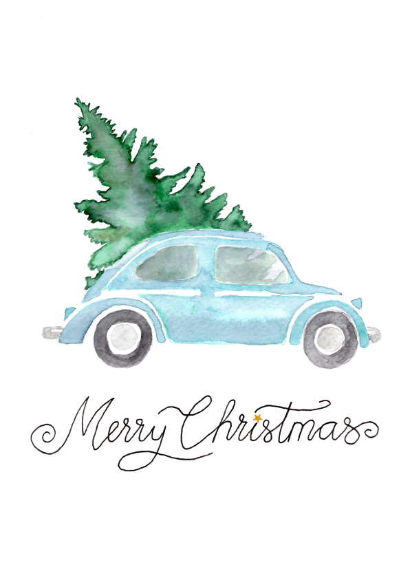 Kerstkaart blauwe kever in aquarel - Kerstkaarten Kerstkaarten - Kerstkaart blauwe kever in aquarel