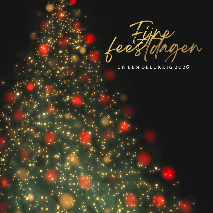 Kerstkaarten - Kerstkaart Blurry kerstbom met lichtjes en ballen