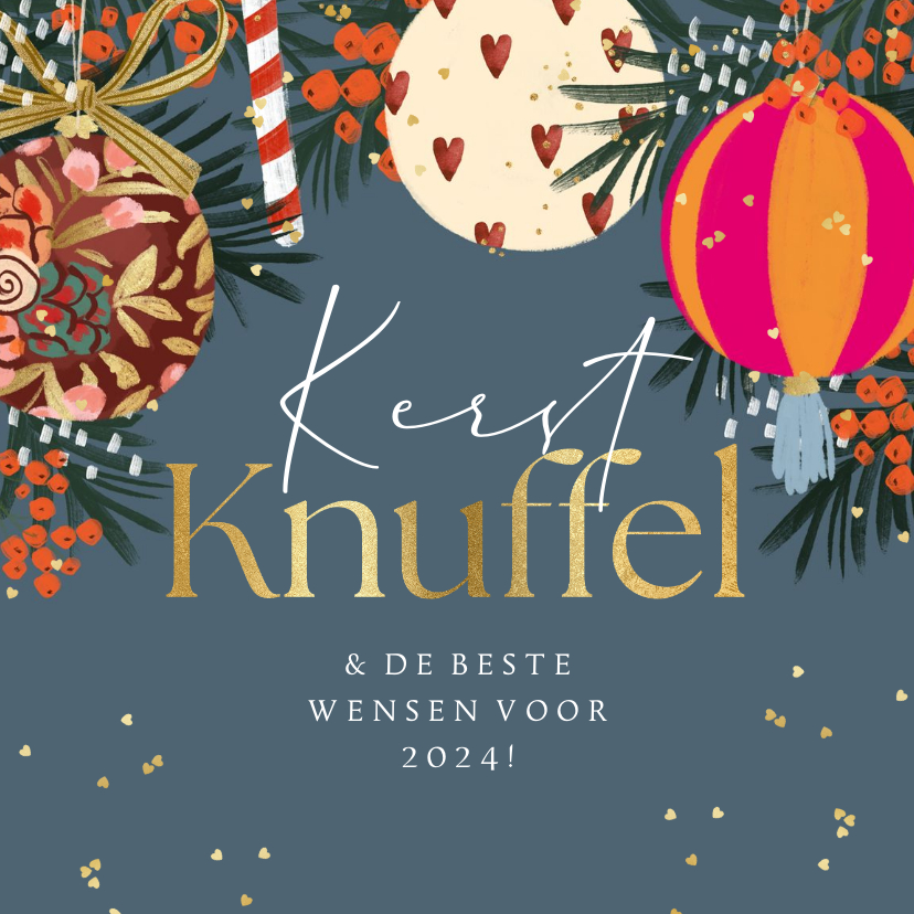 Kerstkaart bonte kerstboom kerstbal Kaartje2go