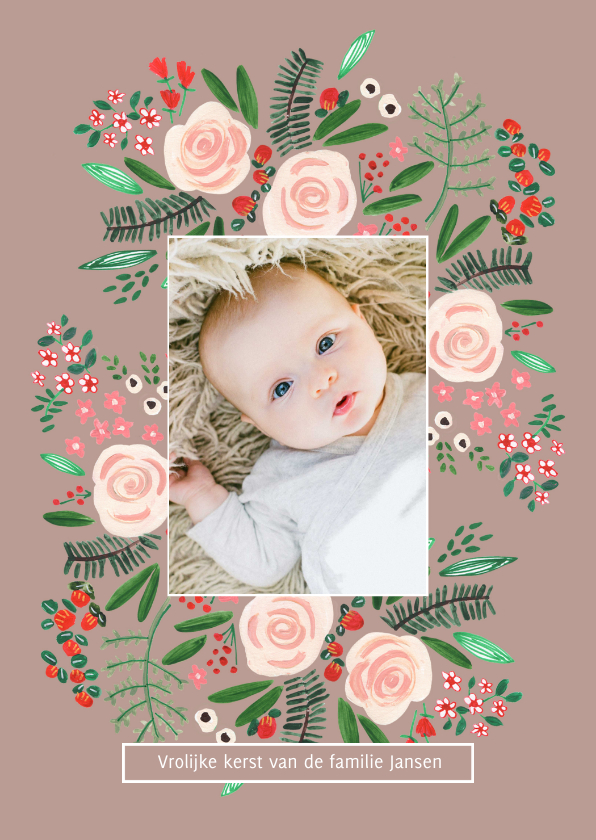 Kerstkaart botanisch bloemen - Kerstkaarten Kerstkaarten - Kerstkaart botanisch bloemen
