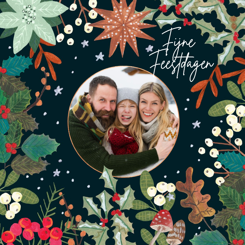 Kerstkaart botanische kerstkrans om foto - Kerstkaarten Kerstkaarten - Kerstkaart botanische kerstkrans om foto