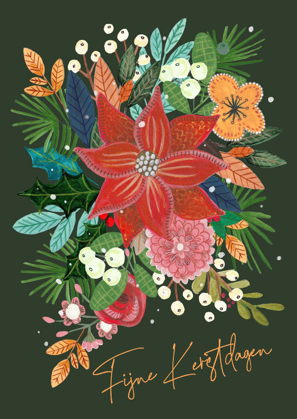 Kerstkaart botanische kerstster poinsettia - Kerstkaarten Kerstkaarten - Kerstkaart botanische kerstster poinsettia