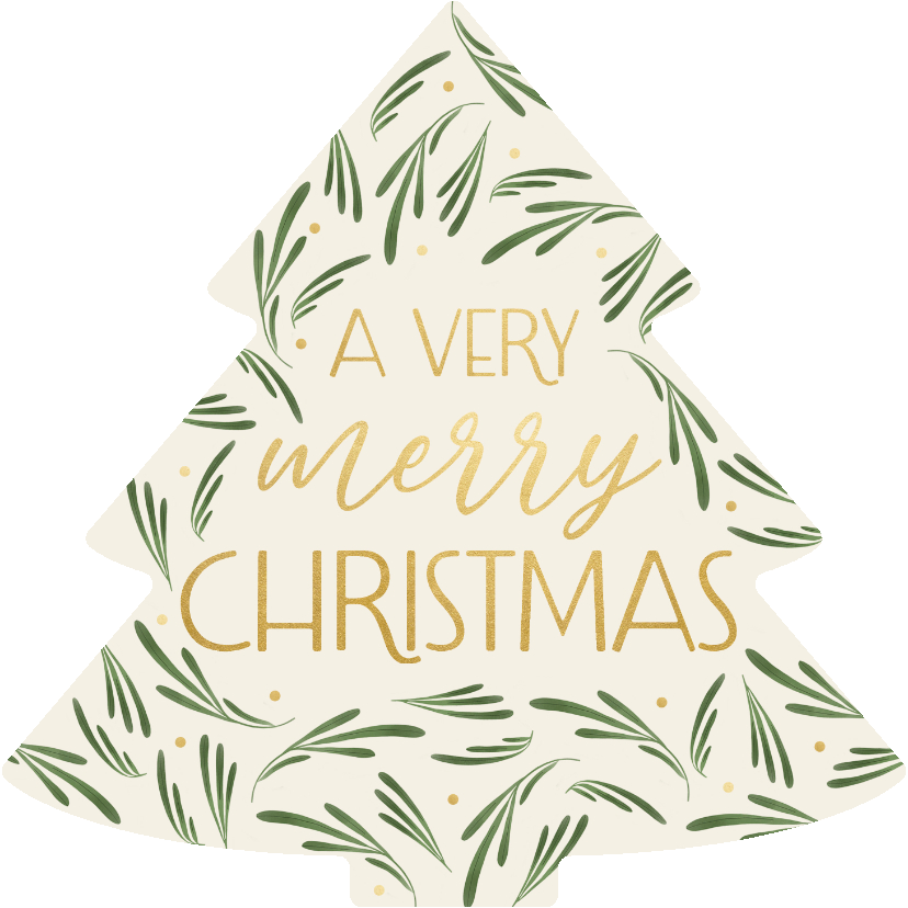 Kerstkaart botanische takjes met gouden tekst kerstboom - Kerstkaarten Kerstkaarten - Kerstkaart botanische takjes met gouden tekst kerstboom