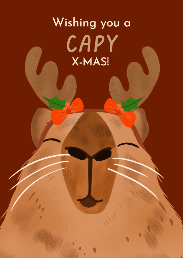 Kerstkaart capybara wishing you a capy X-mas - Kerstkaarten Kerstkaarten - Kerstkaart capybara wishing you a capy X-mas