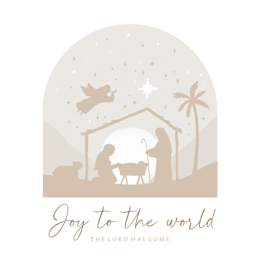 Kerstkaart christelijk beige kerststal engel silhouet - Kerstkaarten Kerstkaarten - Kerstkaart christelijk beige kerststal engel silhouet