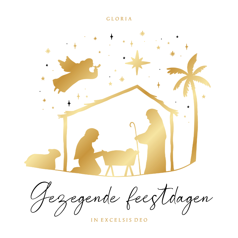 Kerstkaarten - Kerstkaart christelijk kerststal jozef maria engel goud