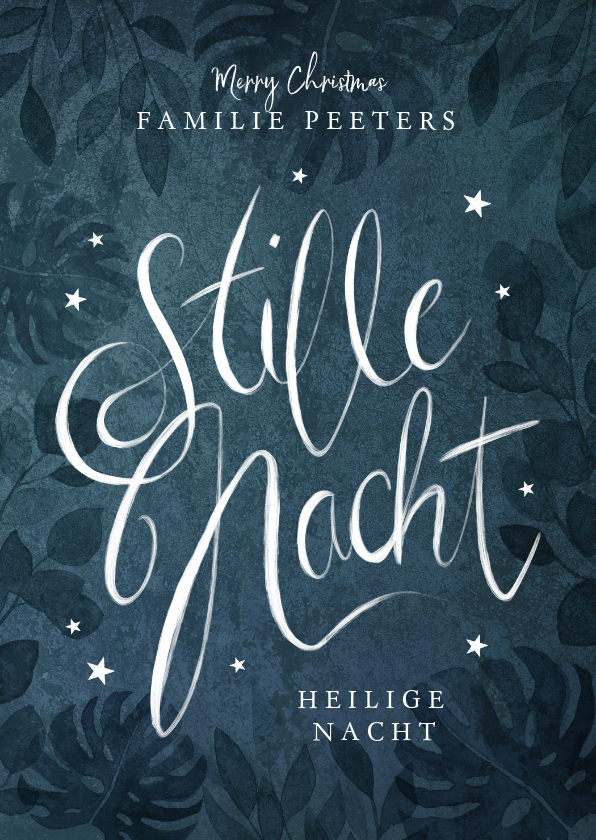 Kerstkaart Christelijk stille nacht kalligrafie sterren - Kerstkaarten Kerstkaarten - Kerstkaart Christelijk stille nacht kalligrafie sterren